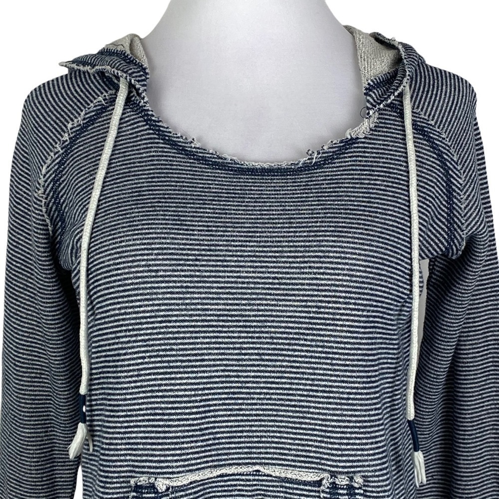 Ocean Drive Striped Hooded Drawstring Sweatshirt Women's Small Navy Blue White - Picture 3 of 10